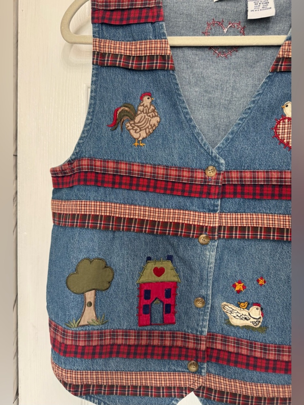 Bobbie Brooks Vintage Embroidered Denim Farm Vest Teacher Country Cottagecore - Picture 5 of 12